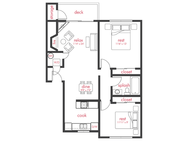 2 Bed 1 Bath Phase 2 0N-0N304 floor plan